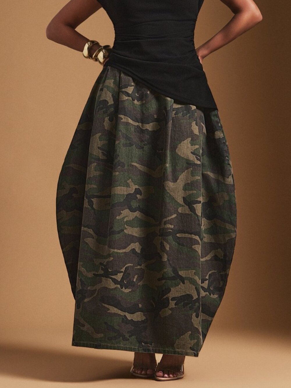 Multicolor Elegant Women's High Waist Balloon Shape Maxi Skirt